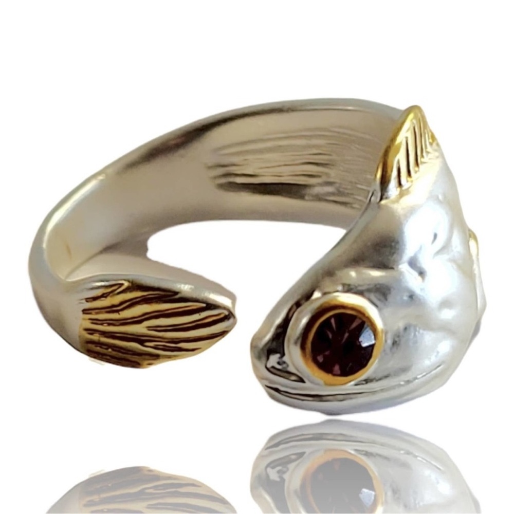 Silver and Gold Fish Design Ring